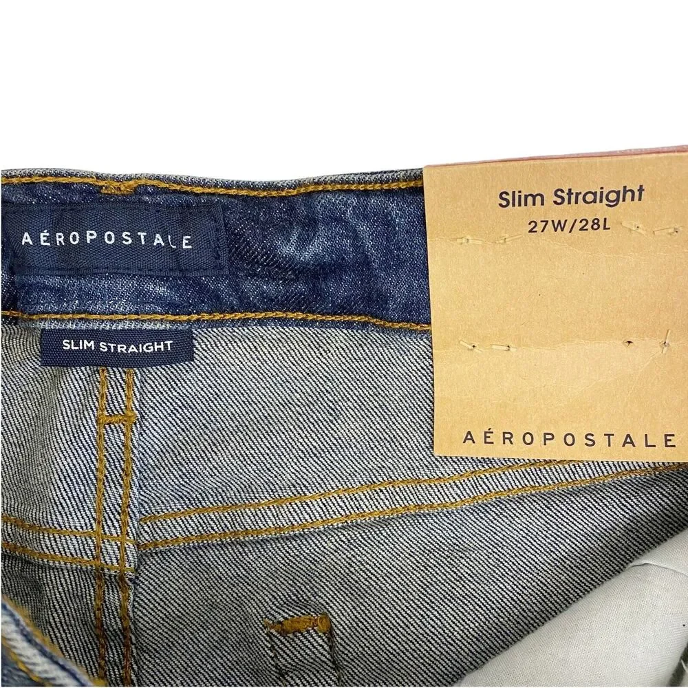 Aeropostale Areo Real Original Denim Jeans Womens 27/28 Slim Straight Distressed